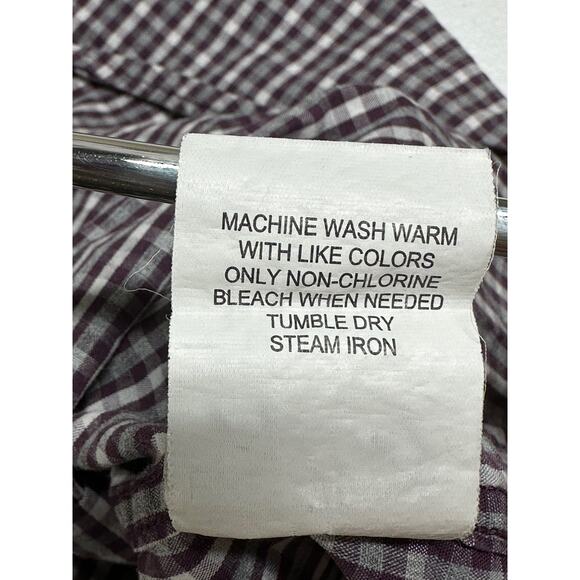 DKNY Shirt Mens 18 Slim Fit Gray Burgundy Check Plaid Button Up 100% Cotton Work - Picture 7 of 9